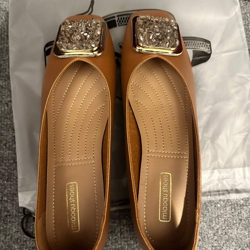 SHEIN Rhinestone Decor Square Toe Flats, size 9.5